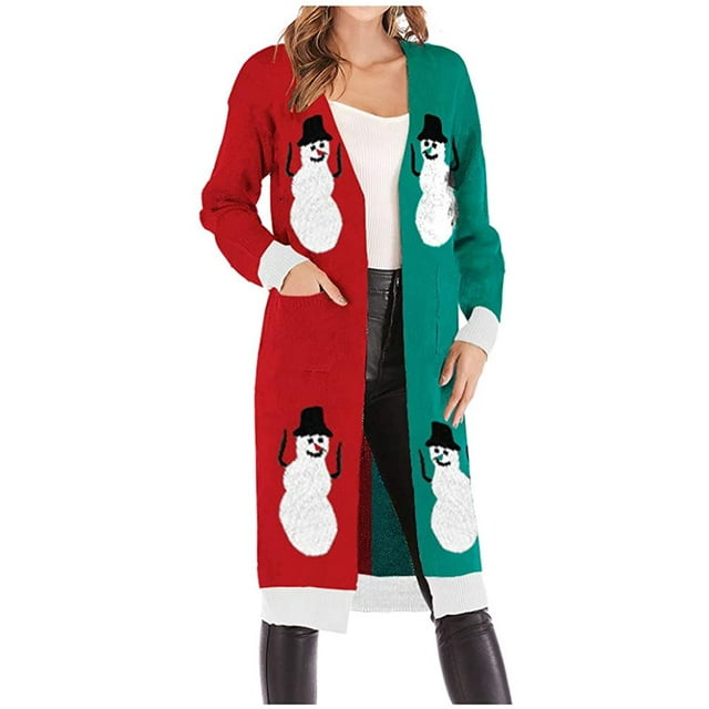 Cardigans Ouverts à Manches Longues pour Femmes Grande Taille Chandail de Noël Moelleux en Tricot Doux