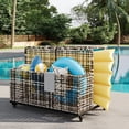 thumbnail image 4 of Large Grey Outdoor Wicker Rattan Pool Float Storage Caddy with Wheels – Waterproof PE Organizer Bin for Patio, Deck & Poolside – 1 Open Compartment – Single Armrest, 4 of 6
