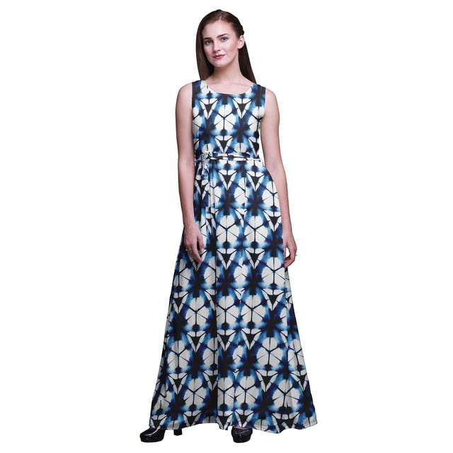 Bimba Robe Longue Débardeur pour Femmes Shibori Maxi Col Rond Imprimée Robe de Soirée - Très Petit