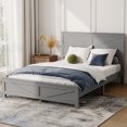 thumbnail image 3 of Leumius Farmhouse Style Queen Size Bed with Barn Door Designed Headboard and Footboard, Pinewood Bed with Strengthened Bed Frame for Teens Adults Grey, 3 of 9
