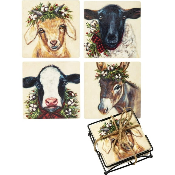 Farm Animal Family Christmas - Coaster Set