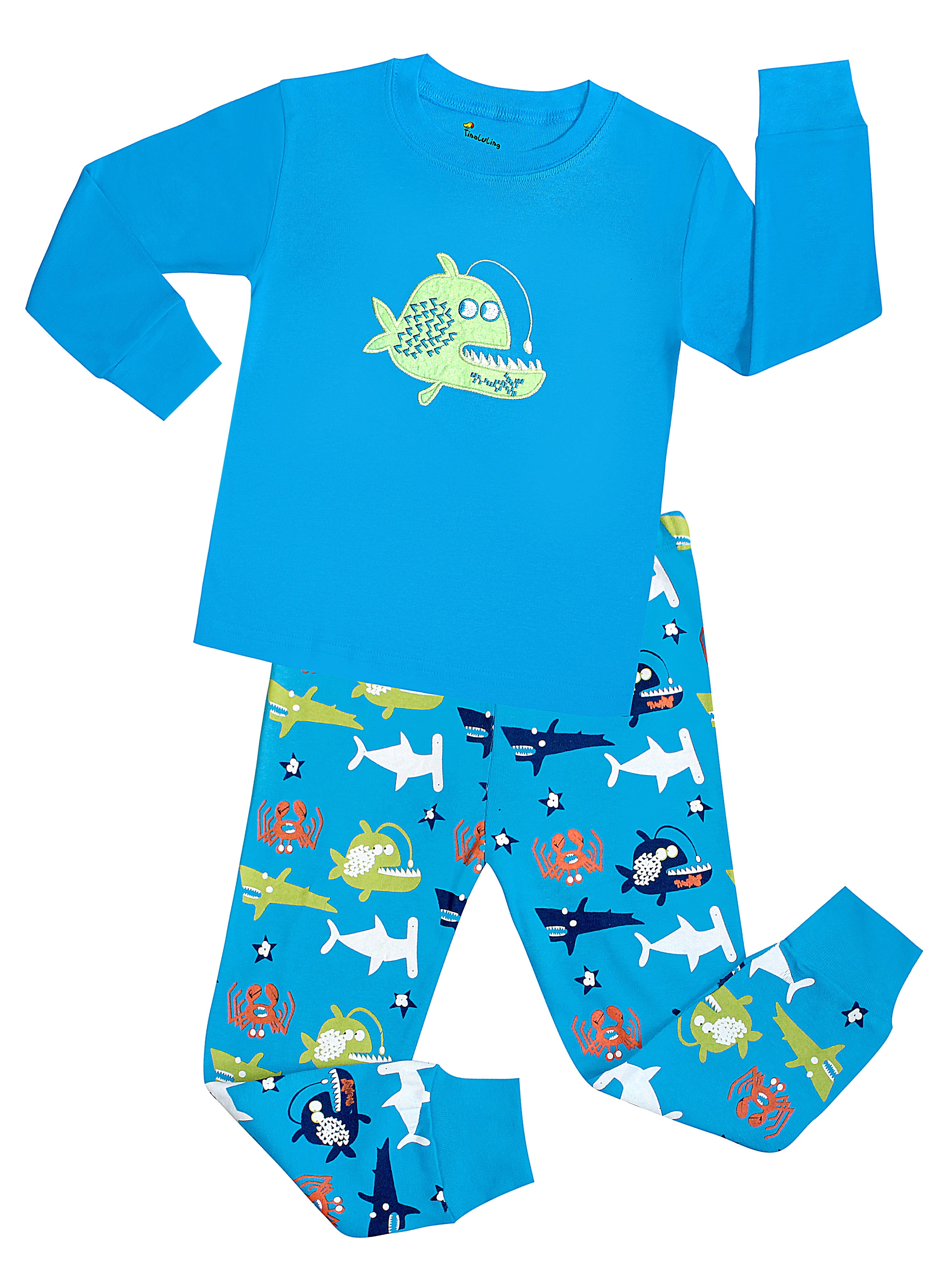 Elowel Boys Whale Fish 2 Piece Pajama Set 100 Cotton(Size 212