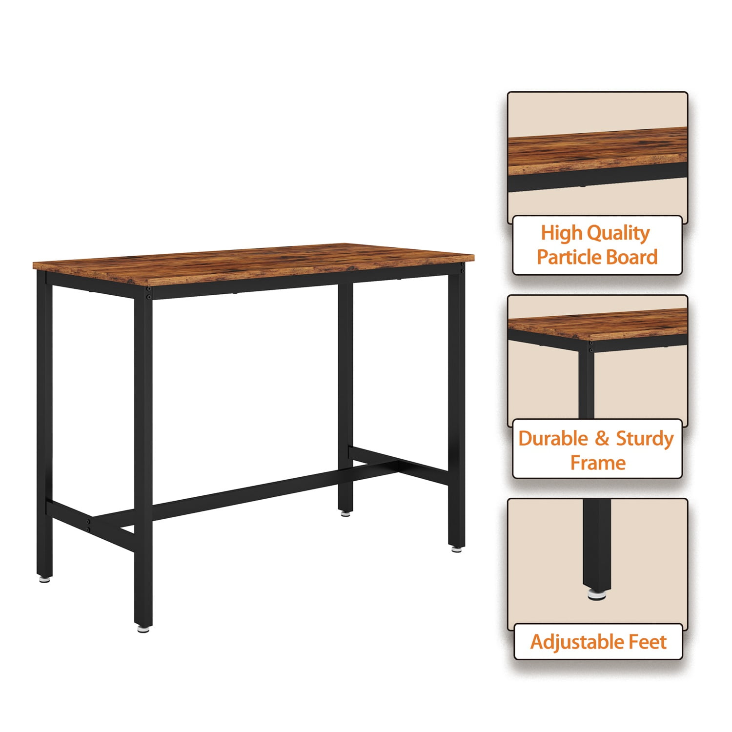 Kadyn 5 PCS Dining Table Set, Bar Table Set for 4 Bar Stools, Wood Pub Bar Table Set Perfect for Breakfast Nook, Small Space Living Room, Rustic Brown