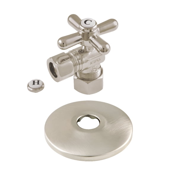 Kingston Brass CC54408XK 5/8-Inch O.D. Comp x 1/2-Inch O.D. Comp Quarter-Turn Angle Shut-Off Valve with Flange in Brushed Nickel