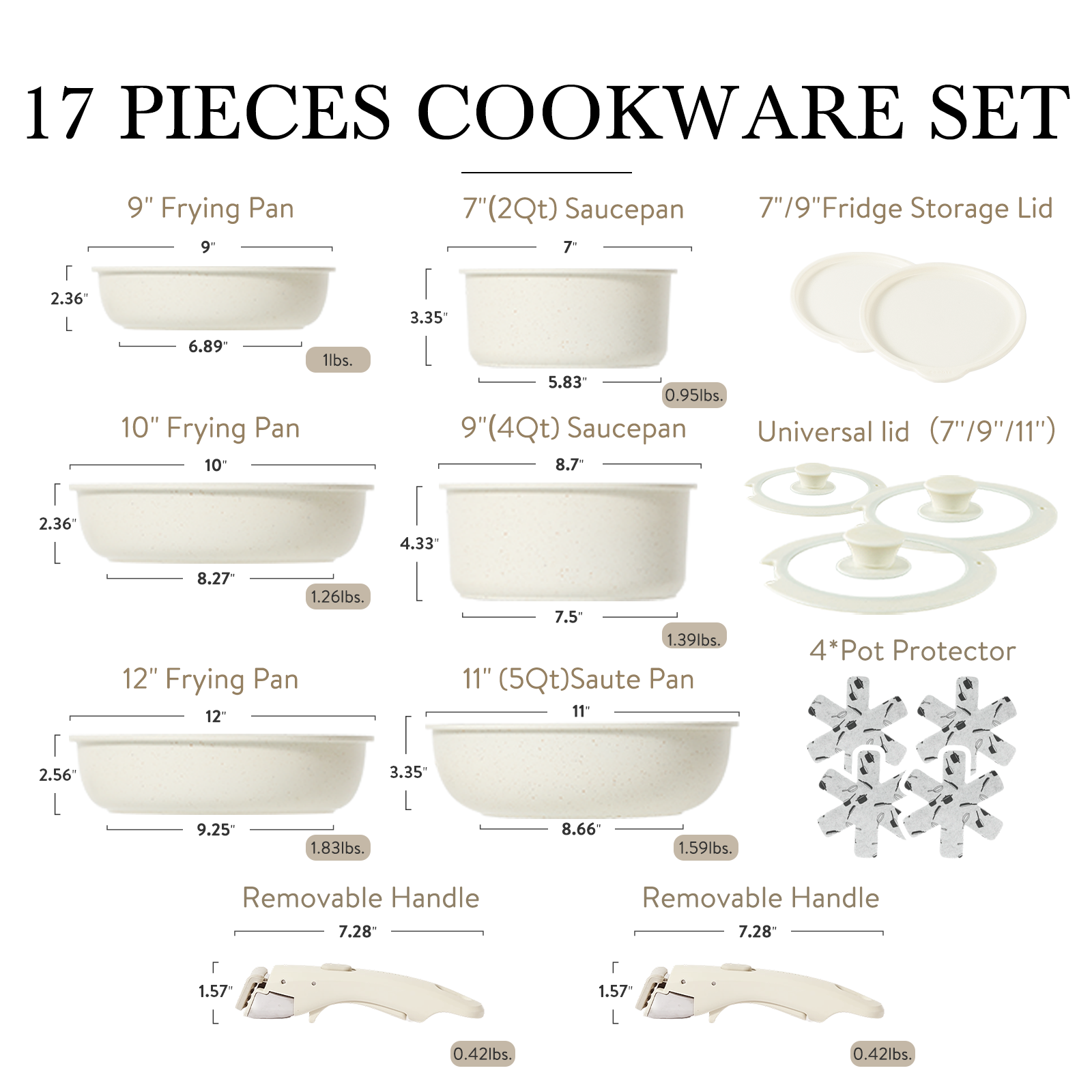 Carote Nonstick Cookware Sets, 17 Pcs Granite Non Stick Pots and Pans Set with Removable Handle - image 3 of 8