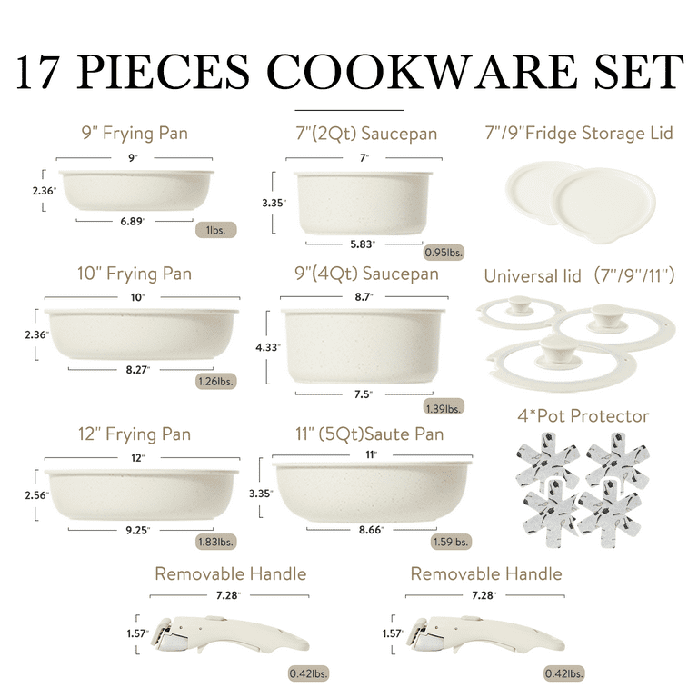 Carote 11pcs Pots and Pans Set, Nonstick Cookware Set Detachable Handle, Induction Kitchen Cookware Sets Non Stick with Removable Handle, Cookware Set