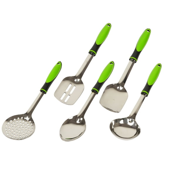Trifri 5 Pcs Kitchen Utensils Stainless Steel Cooking Utensil Set Chefs Kitchen Tools Slotted Turner, Soup Ladle- Wok Spatula- Serving Spoon- Skimmer Ladle