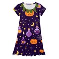 thumbnail image 4 of Likimi Kids Toddler Girls Hallowmas Dress Crew Neck Flutter Sleeve Halloween Cartoon Print For Party Fashionable Sleep Dresses Size 3-4 Years, 4 of 4