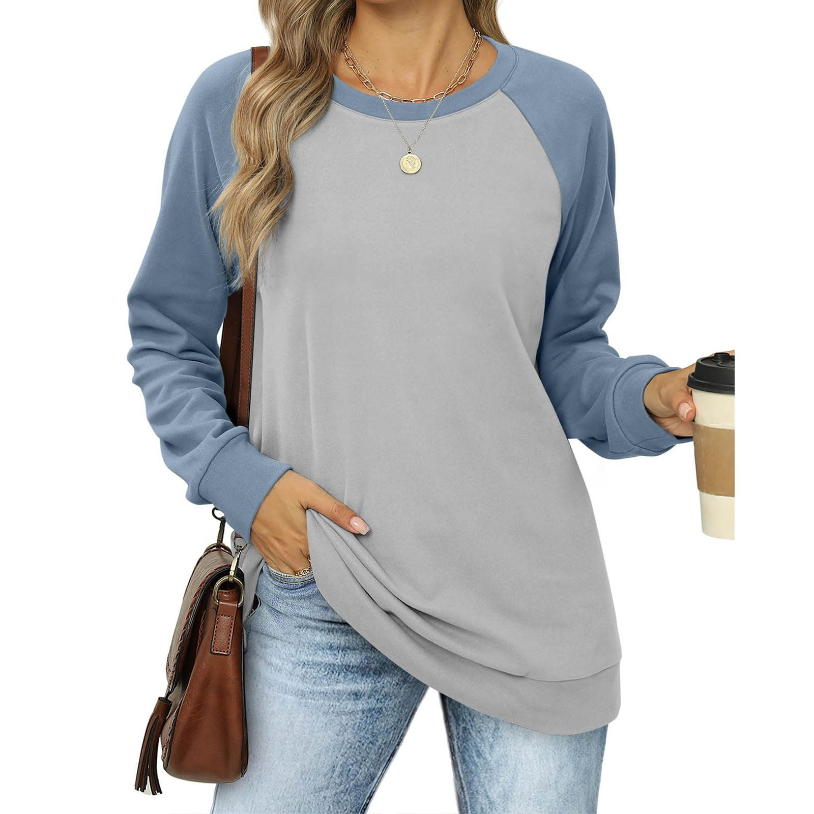 Women Sweatshirt Fashion Round Neck Long Sleeve Raglan Sleeve Color Block Pullover Comfortable Top Leopard Zip up Jacket Jacket Active Wear Women Homage Sweatshirt Ladies Zip Sweater Ladies Zipper