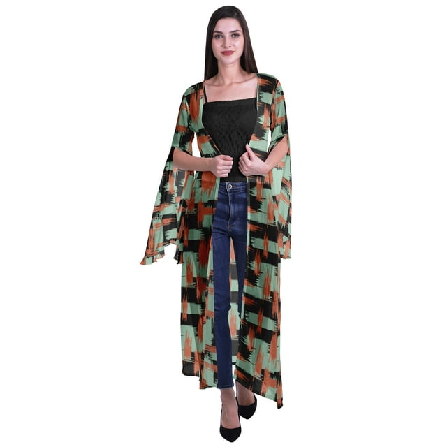 Moomaya Viscose Georgette Printed Long Shrug Slit Sleeves Cardigans For Women