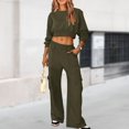 thumbnail image 1 of Women Solid Short Crop Sweatshirt & Pants Suit Simple Casual Loose Tracksuit Set, 1 of 6