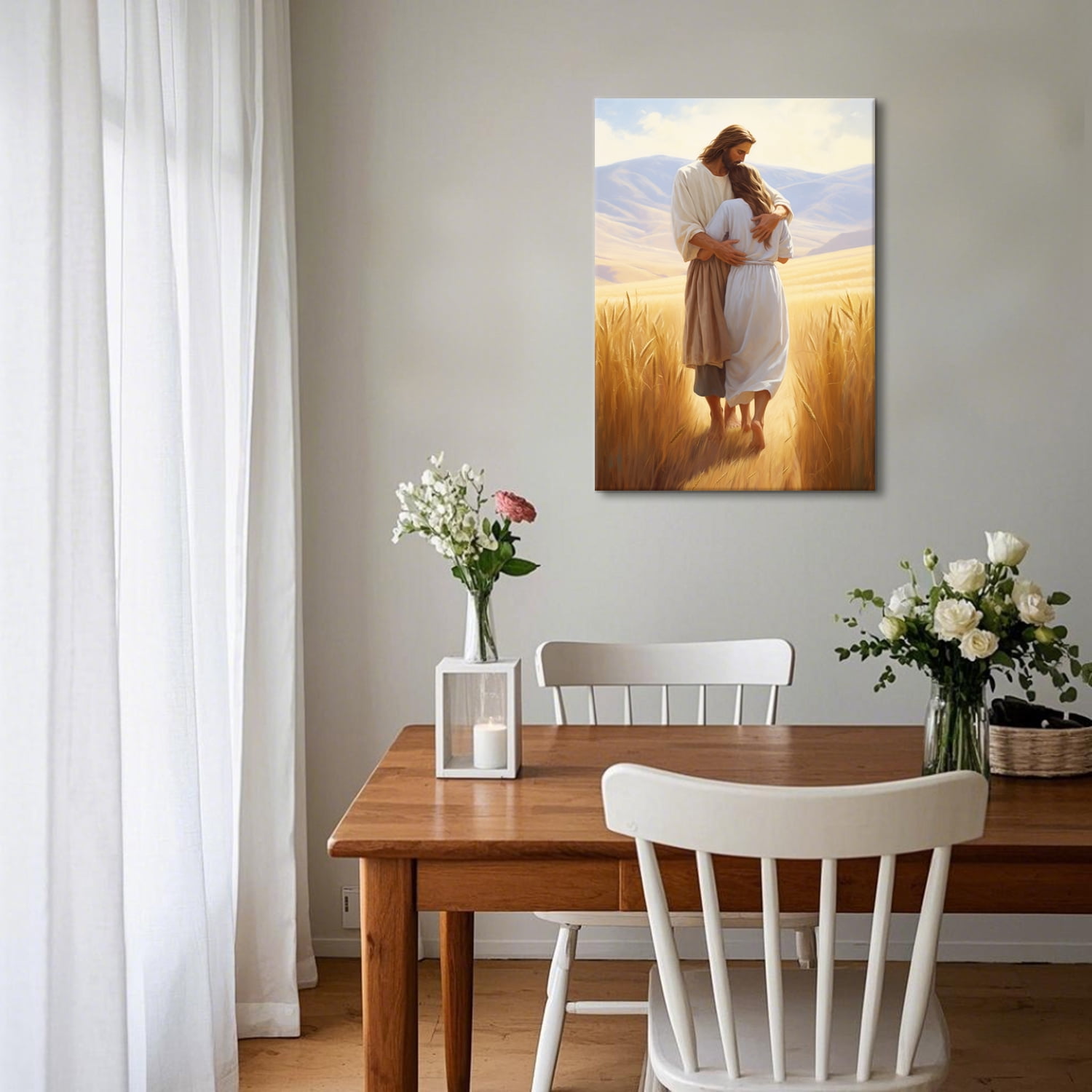 Framed Jesus Canvas Wall Art Jesus Embracing Woman Safe in His Arms Wall Decor Picture Christian Paintings Prints Jesus Christ Poster for Bedroom Living Room Dining Room Home Decoration
