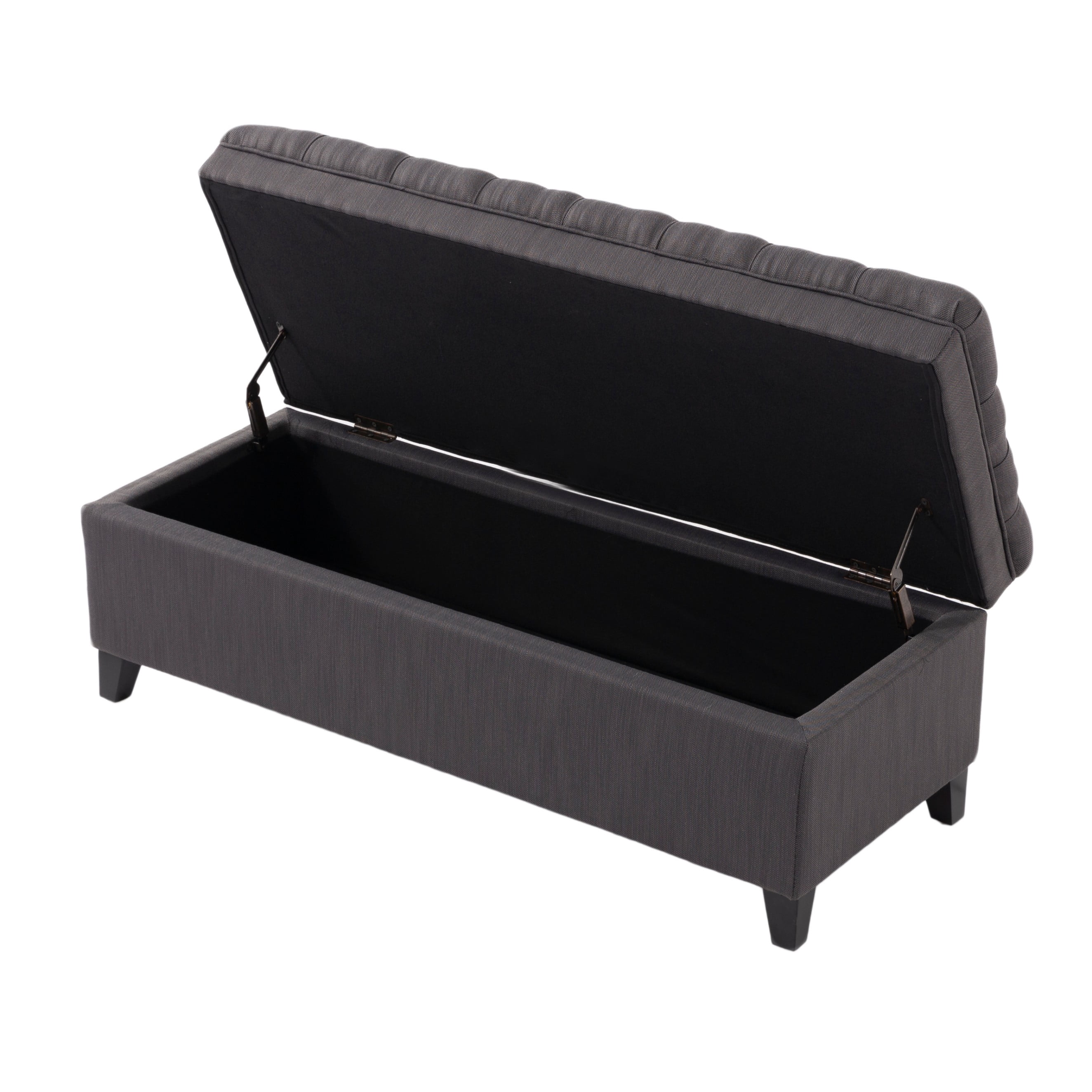 BSHTI 49.41" Flip Top Storage Bench with Tufted Seat – Solid Wood Frame, Hidden Storage Compartment, High-Density Foam, Tapered Legs – For Entryway, Bedroom, Living Room,Dark Grey