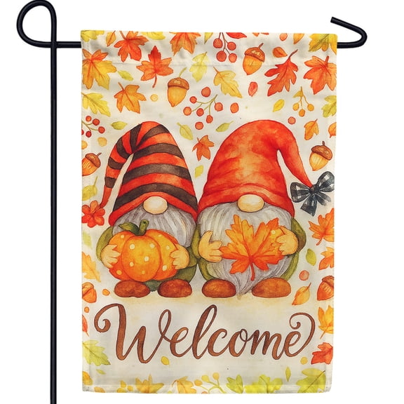 America Forever Welcome Fall Gnomes Garden Flag, 12.5 x 18 inch Double Sided, Autumn Gnome Decor, Fall Leaves Pumpkin Banner, Harvest Outdoor Yard Flag