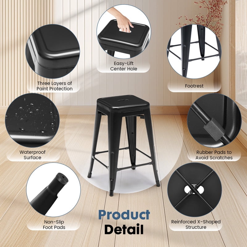 Gianna Metal Dining Chairs Set of 4, 24 Inch Stackable Bar Chairs, Modern Restaurant Classic Trattoria Metal Chairs, 300LBS Weight Capacity, Black