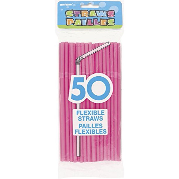 Unique Industries Hot Pink Flexible Plastic Straws, 50 Count Walmart