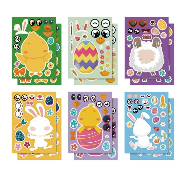 ABODELINE 12 Sheets Easter Stickers Make a Face Stickers for Kids DIY Easter Egg Bunny Sticker Sheet for Boys Girls Children Easter Party Supplies Exchange Gifts