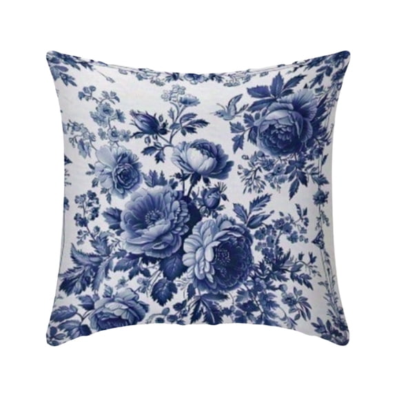 Jubipavy 17.7" × 17.7" Blue & White Floral Polyester Pillow Cover, Chinoiserie Style Cushion Case with Hidden Zipper for Sofa & Bedroom