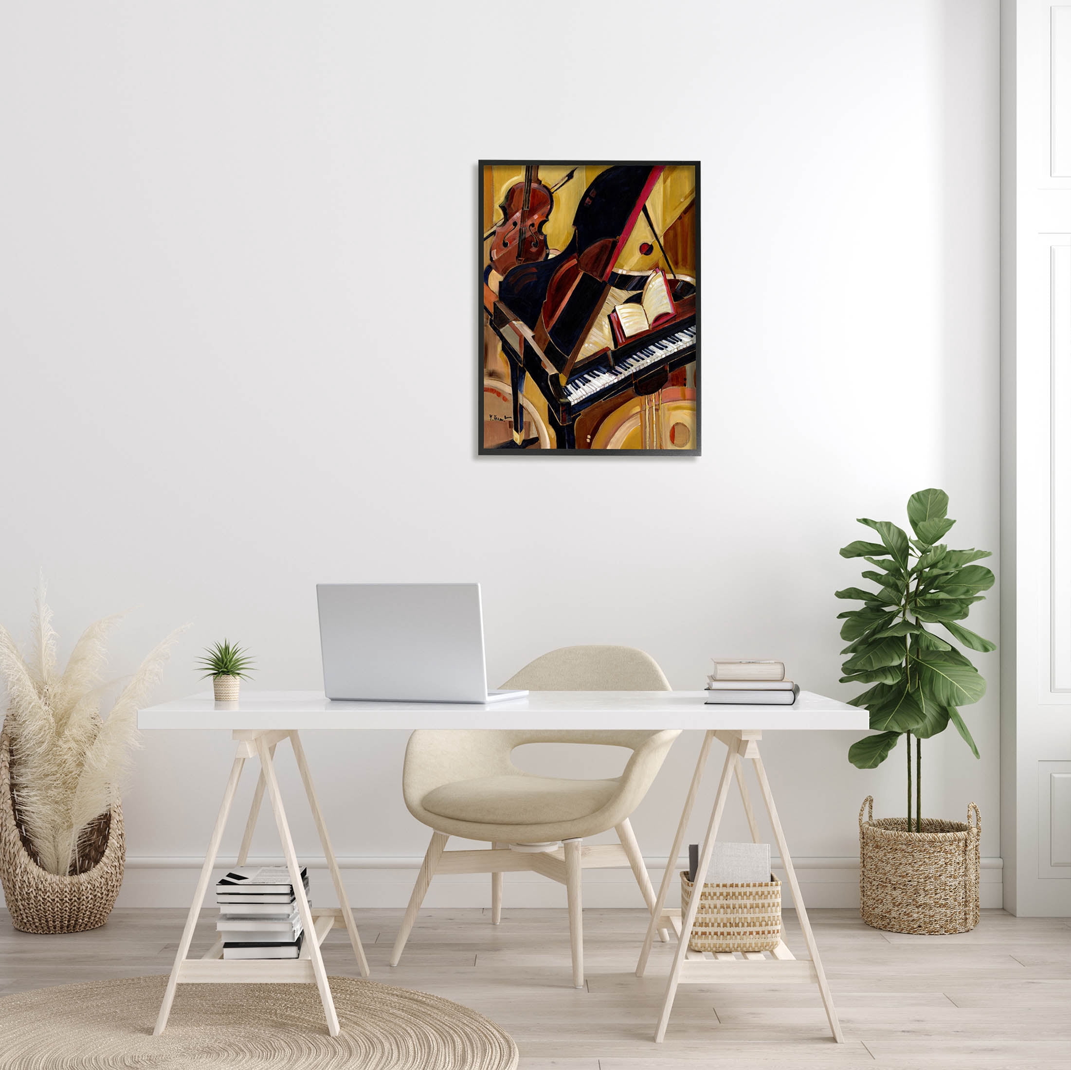 Stupell Industries Musical Instruments Modern Piano Painting Black Framed Art Print Wall Art, Design by Paul Brent