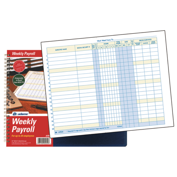 Adams® Weekly Payroll Book, 8 1/2" x 11", Blue