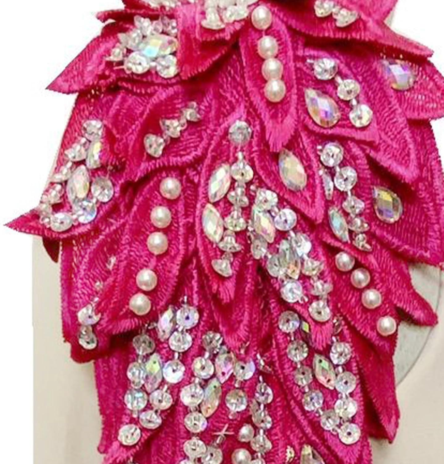 Handmade Rhinestone Pearl Applique: Angel Wing Shape Patches - Lace Applique Beaded Embroidered Trim Patches for Dress Clothes DIY Decoration (Red)