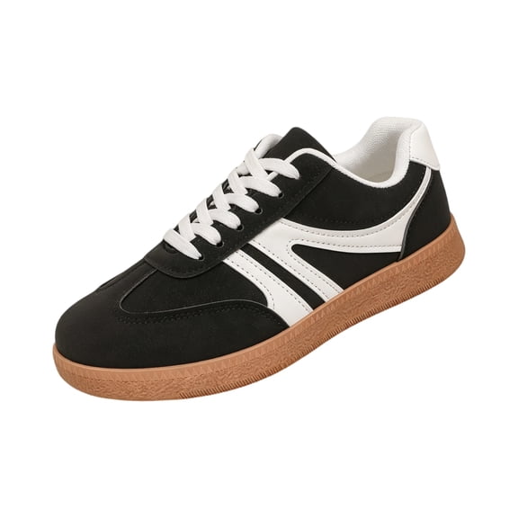 Women's Retro Contrast Stripe Low Top Sneakers Faux Suede Upper Lace Up Non Slip Gum Sole Casual Walking Shopping Daily Wear Ladies Fashion Shoes 36