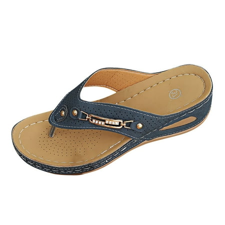 OJSFQUFP Womens Sandals Women s Summer Fashion Solid Color Hollowed Out Drill Slippers Casual Comfort Lightweight Non Slip Shoes Slip On Slippers for Women Navy 41