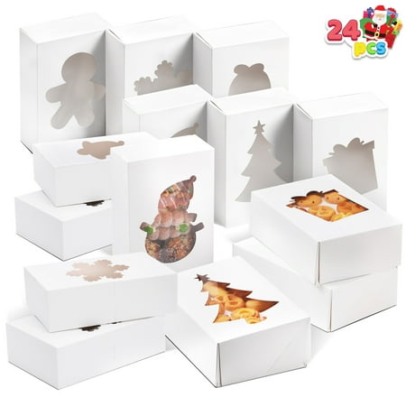 SYNCFUN 24 Pcs Christmas Cookie Boxes, Plain White Treat Boxes with Window 9’’x 6’’x 3’’ Bakery Gift Warpping Box for Xmas Holiday Party Favor Pastries, Cupcakes, Cookies, Donuts Gift-Giving