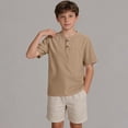 thumbnail image 5 of DxhmoneyHX Boys Shirts Textured Half Button Casual Short Sleeve T Shirts Loose Fit Summer Vacation Beach Workout Tee Athletic Shirts Size 5-15Years with Pocket, 5 of 9