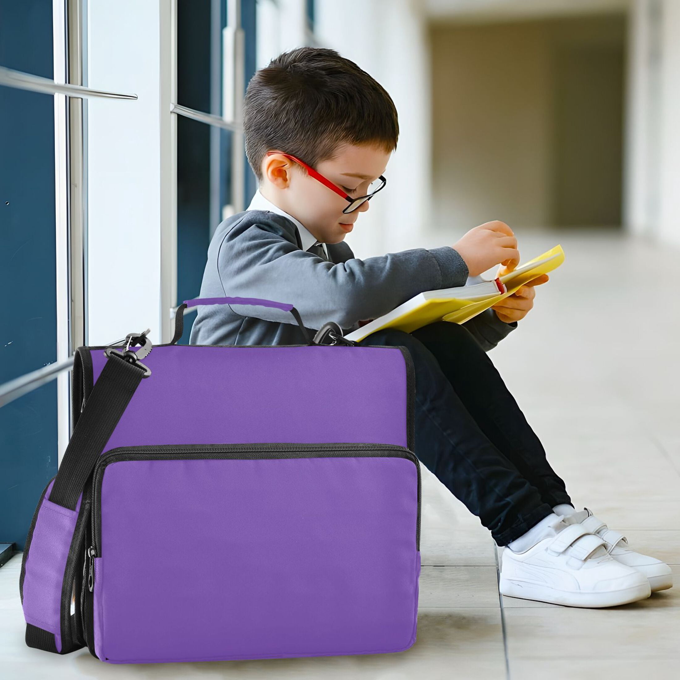 3 Ring Zipper Binder with Shoulder Strap Waterproof Trapper Keeper 2 Inch D-Ring 500 Sheets Capacity Purple