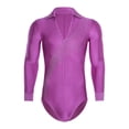 thumbnail image 3 of Zaldita Men's Samba Tango Latin Ballroom Dance Leotard V Neck Long Sleeve Glittery Bodysuit Top Purple XL, 3 of 7