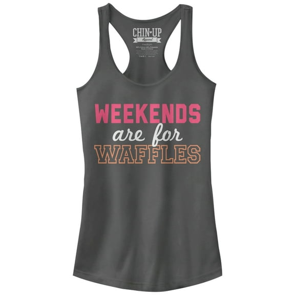 Junior's CHIN UP Weekends are for Waffles Racerback Tank Top Charcoal X Large