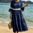 thumbnail image 6 of Bosfbaoi Maxi Dresses for Women Round Neck 3/4 Bell Sleeve Lace Trim Tiered Flowy Boho Long Dress, 6 of 8