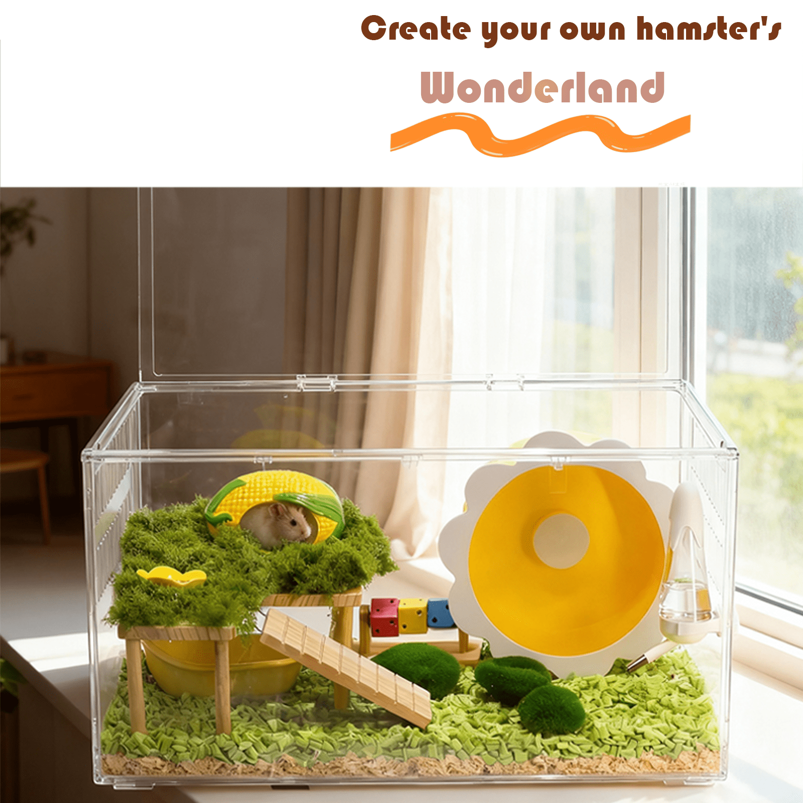 Transparent Large Hamster Cage 23.6x11.8x12.8 Inches, Easy Assembly Hamster House with Open-Style Design, Perfect for Syrian Hamsters, Dwarf Hamsters & Small Pets