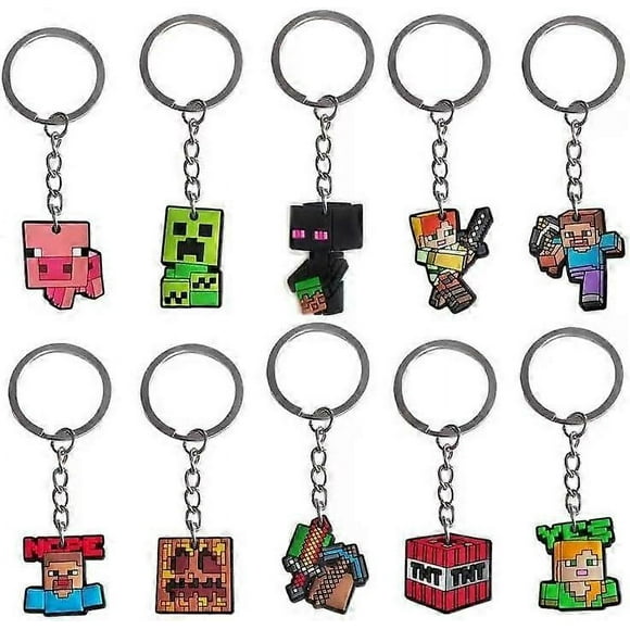 10 Pack Minecraft Keychains, Party Bag Stuffers, Cute Party Favors for Birthday, School Prizes - Kids Boys Girls