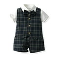 thumbnail image 2 of Tisuna Solid Color Gentleman Outfits For Toddler Boys Short Sleeve Lapel Collar Shirts Button Down Vest Elastic Waist Shorts Set Comfortable Little Boys Summer Clothes Army Green, 2 of 7