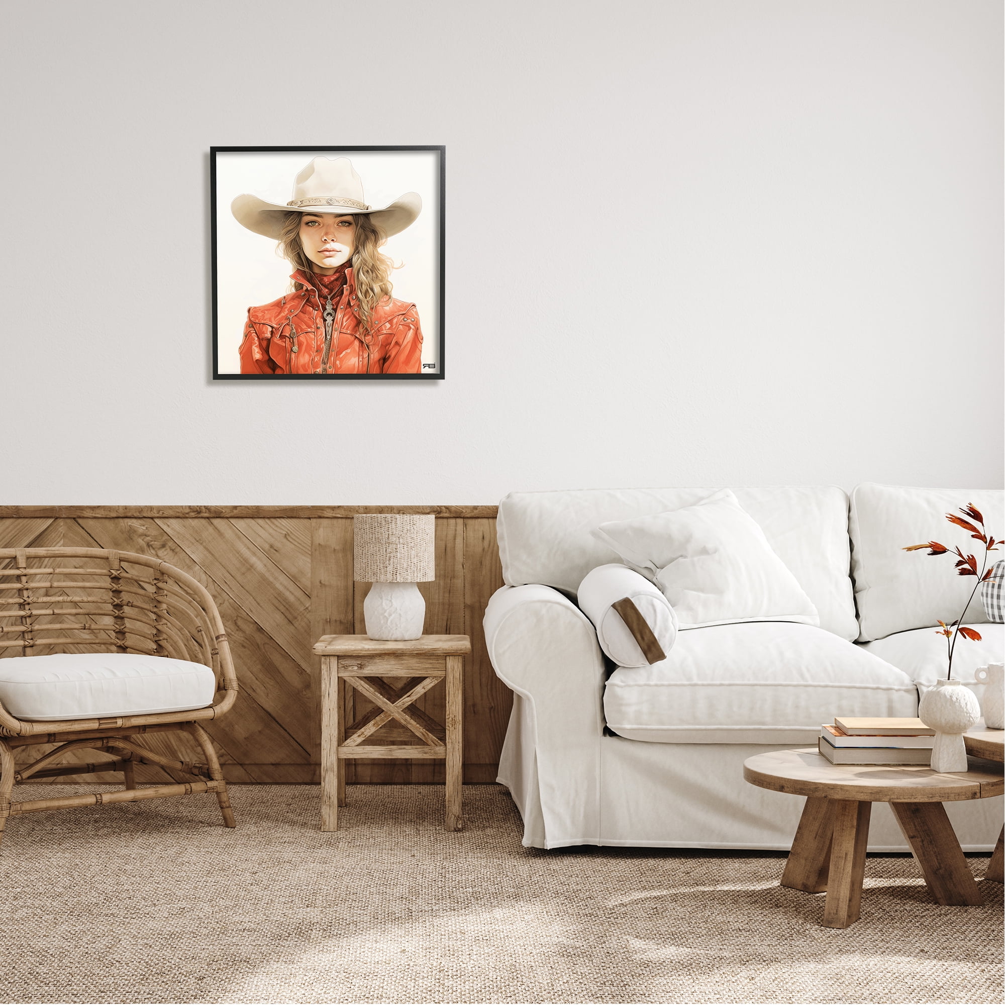 Stupell Industries Western Cowgirl Portrait Abstract Painting Black Framed Art Print Wall Art, 24 x 24