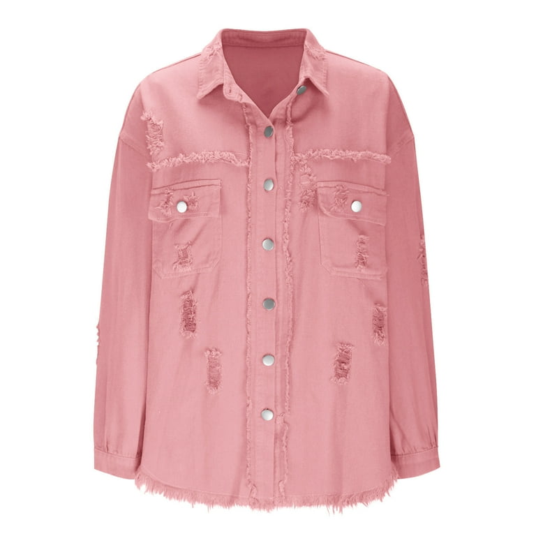 IROINNID Denim Jacket for Women On Sale Long Sleeve Turndown Lapel