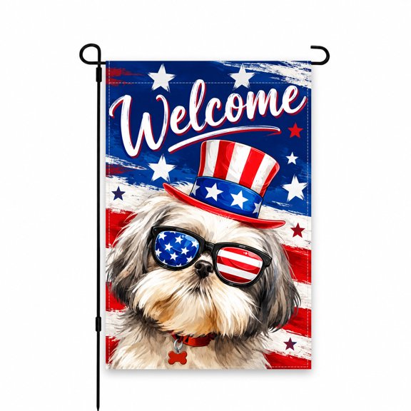 Welcome Patriotic Dog Garden Flag 12x18 Inch - Red, White & Blue Decor for Yard, Lawn, Patio or Porch - Festive Outdoor Decor for Memorial Day & 4th of July