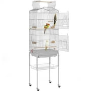 Easyfashion Large Rolling Bird Parrot Cage with Slide-out Tray, Open Top, Light Gray