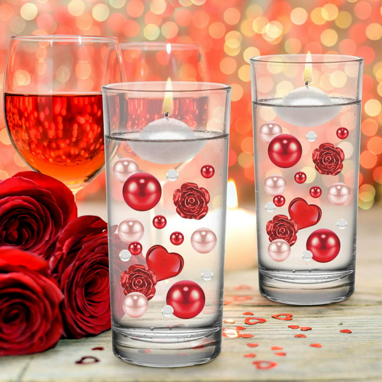 Vikakiooze Valentine's Day Vase Filler Wedding Decor Heart Shape Simulation  Pearl Water Gel Bead Floating Candles Centerpiece For Wedding Decor