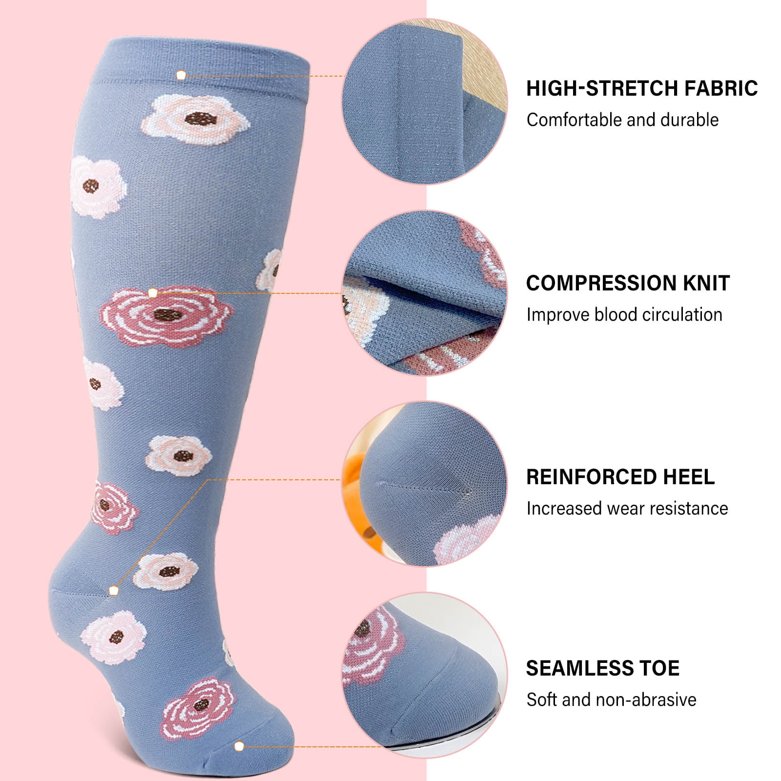 AMITOFO Plus Size Compression Socks for Women & Men Circulation (2 Pairs) – Graduated Support Socks for Running and Athletic Sports