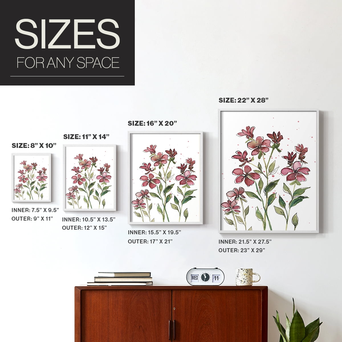 Watercolor Floral Stems II Framed Print in White Solid Wood 8 x 10 Framed Print