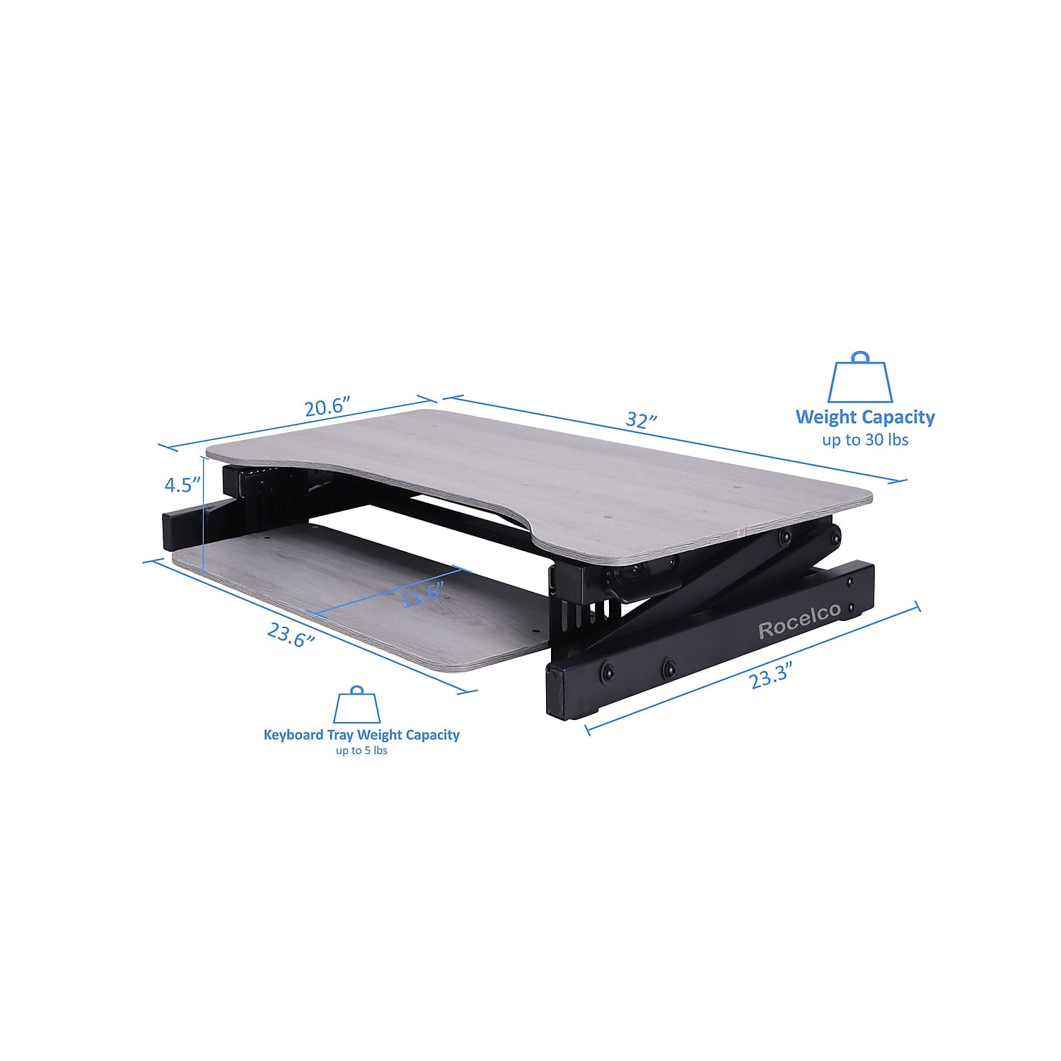 Rocelco 32" Adjustable Standing Desk Converter and Anti Fatigue Mat Bundle Gray