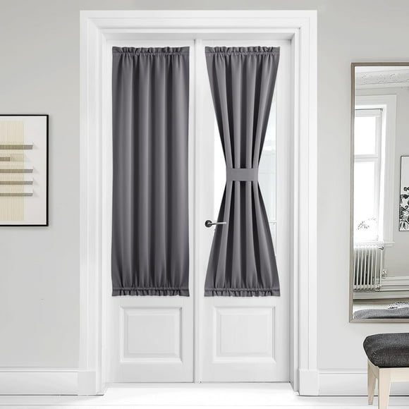 TRAHOO-Blackout Door Curtains for Window Privacy Classroom Lockdown Shade Thermal Insulate Covering for Patio Glass Front Door, 36 inch x 64 inches, Grey, 1 Panel