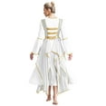 thumbnail image 3 of TiaoBug Women Liturgical Worship Dance Dress Metallic Patchwork Sides Split Lace-up Irregular Tunic White XXL, 3 of 7