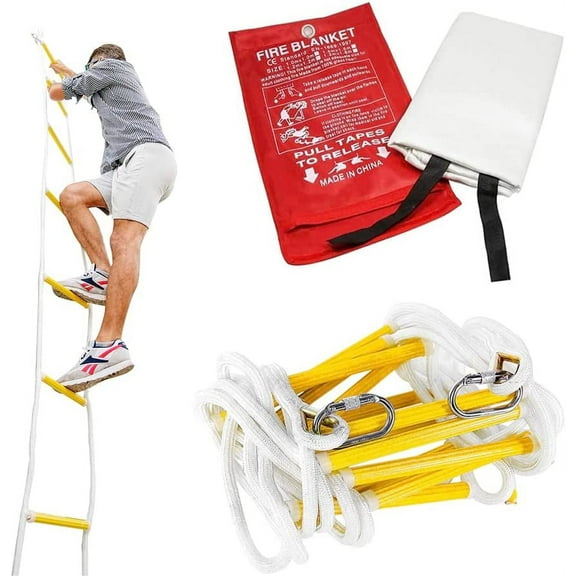 Emergency Escape Rope Ladder 3 Story 25ft   Fireproof Blanket 47*70 in for Home / Life Saving Equipment for Family