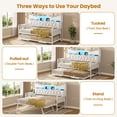 thumbnail image 7 of Afuhokles Daybed with Pop Up Trundle and LED Light, Metal Twin Bed Frame with Upholstered Storage Headboard and Charging Station, Twin to King Daybed, White, 7 of 7