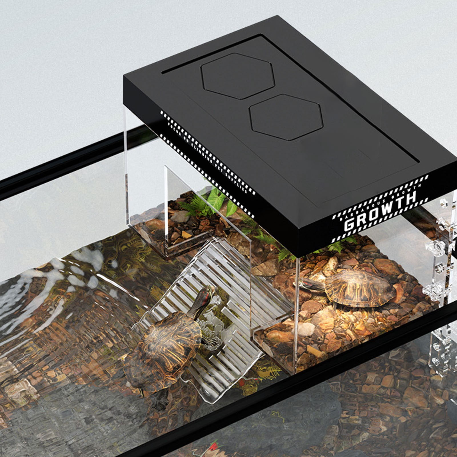 Large Acrylic Turtle Terrarium Platform for Sunbathing – Durable Non-Slip Ramp Accessory for Reptiles and Amphibians – Easy Installation and 360° Observation