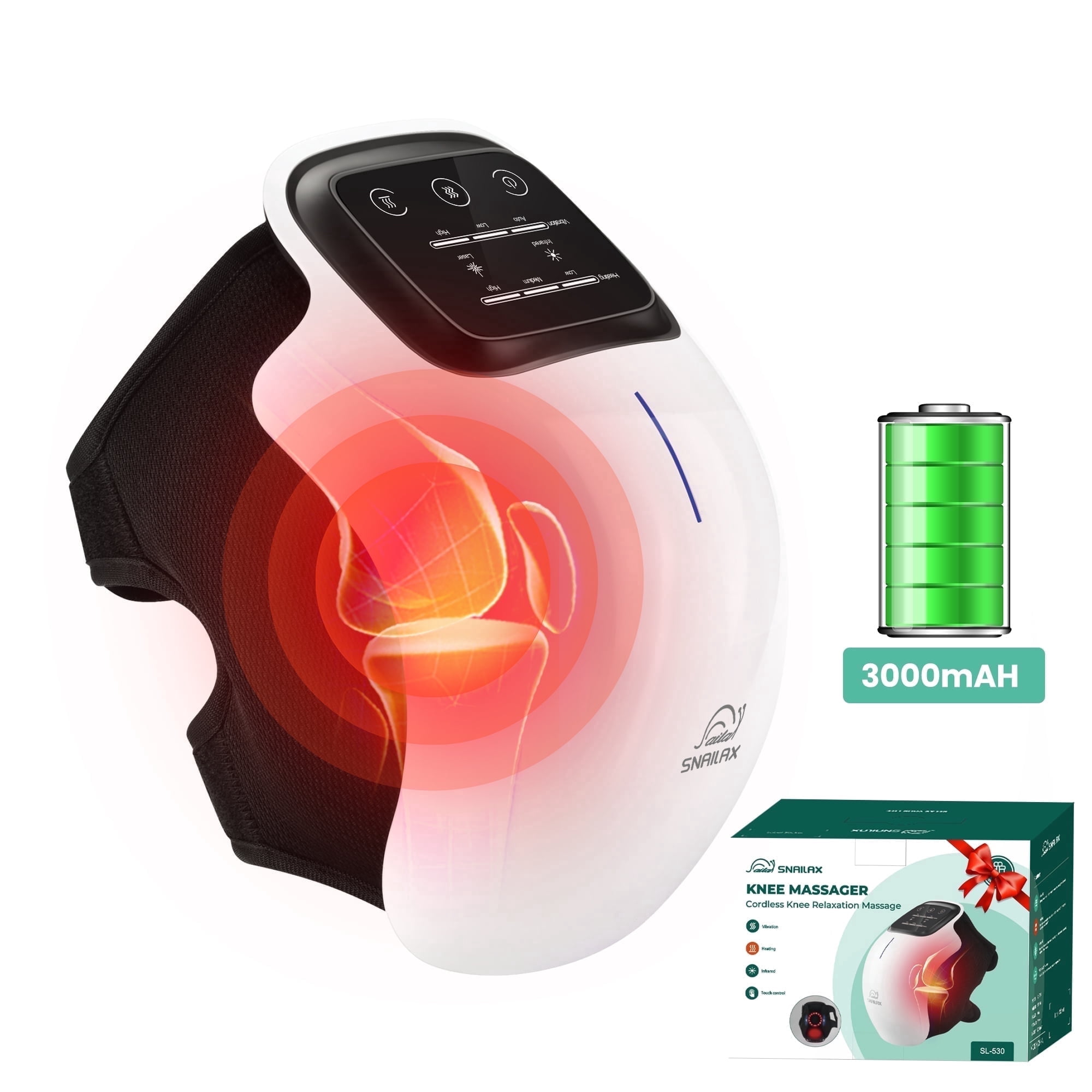 Snailax Wireless Knee Massager with LED Touch Screen, Vibration Knee Pain Relief for Swelling Stiff Joints